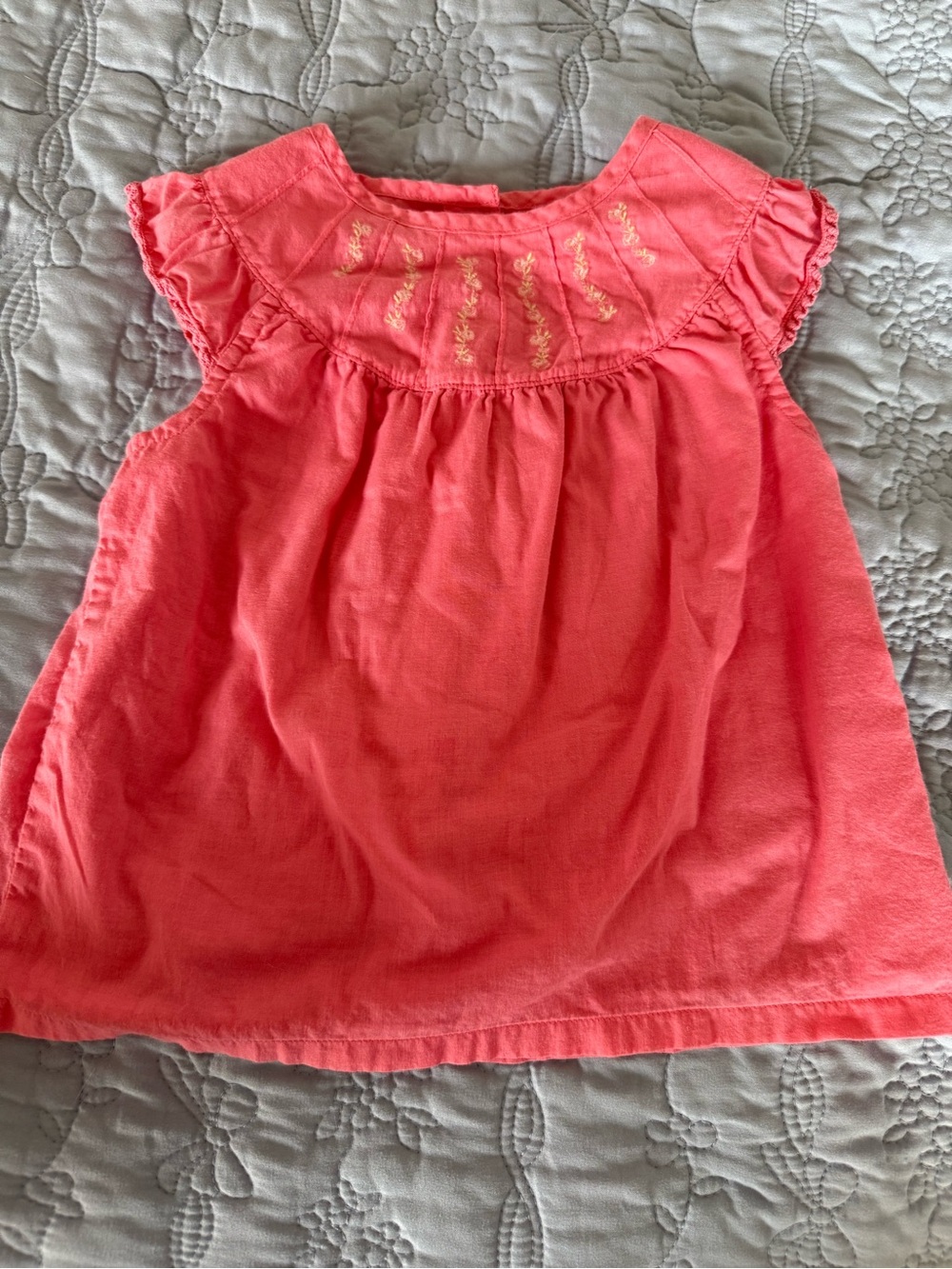 Janie and Jack Coral Pink Embroidered Yoke Tank Top